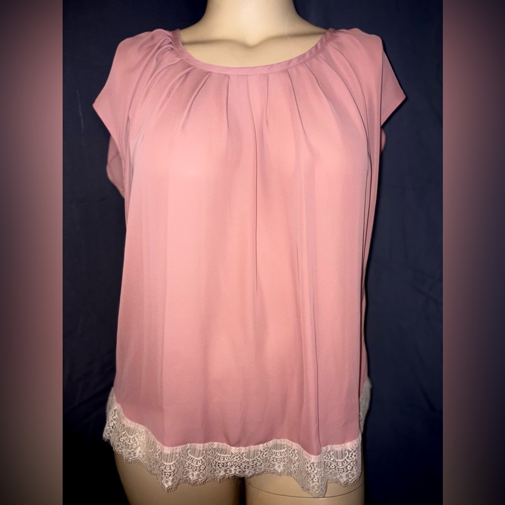 LC Lauren Conrad Blush Pink Blouse with Lace Hem
